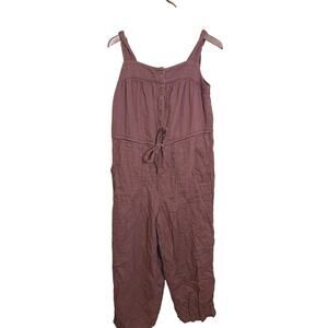Old Navy Button-Front Sleeveless Jumpsuit Brown Gauze Cropped M